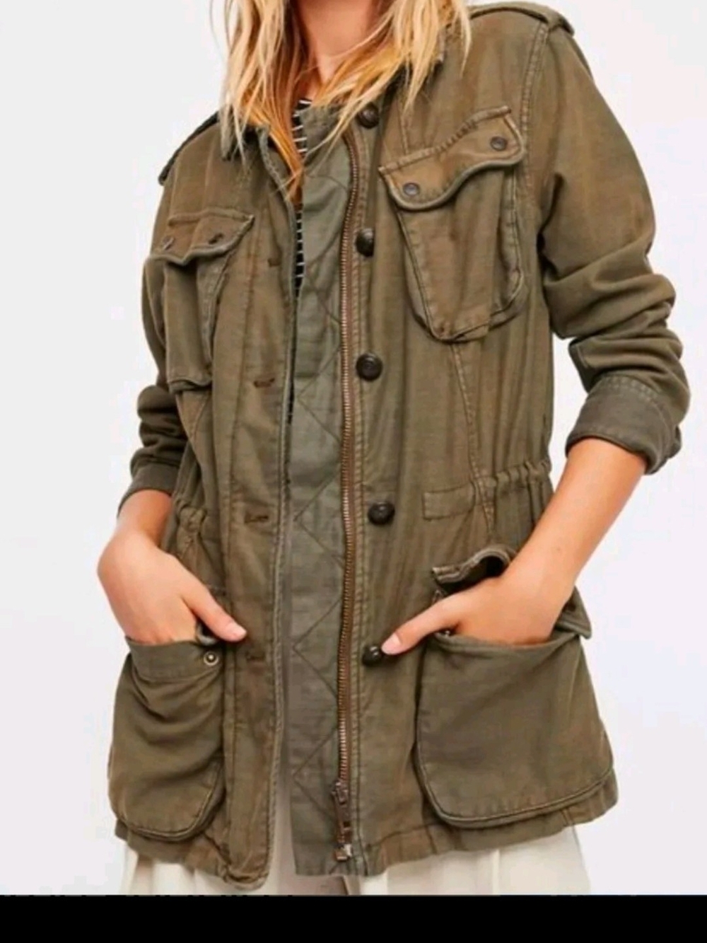 Free People "Not Your Brother's Surplus Olive Green Military Field Jacket - Picture 2 of 4
